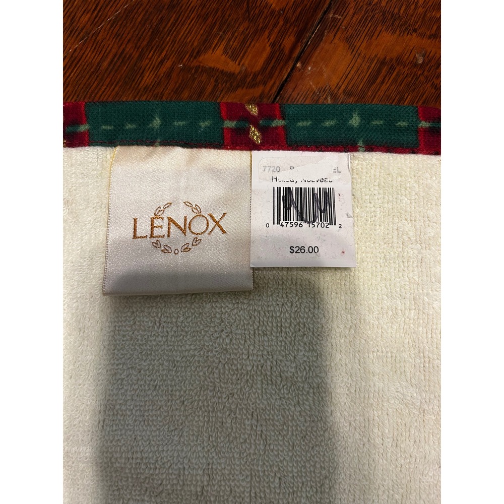 Lenox Holiday Nouveau Christmas Bath Towel Set 4 Holly Plaid Gold Glitter Ivory - Picture 4 of 9